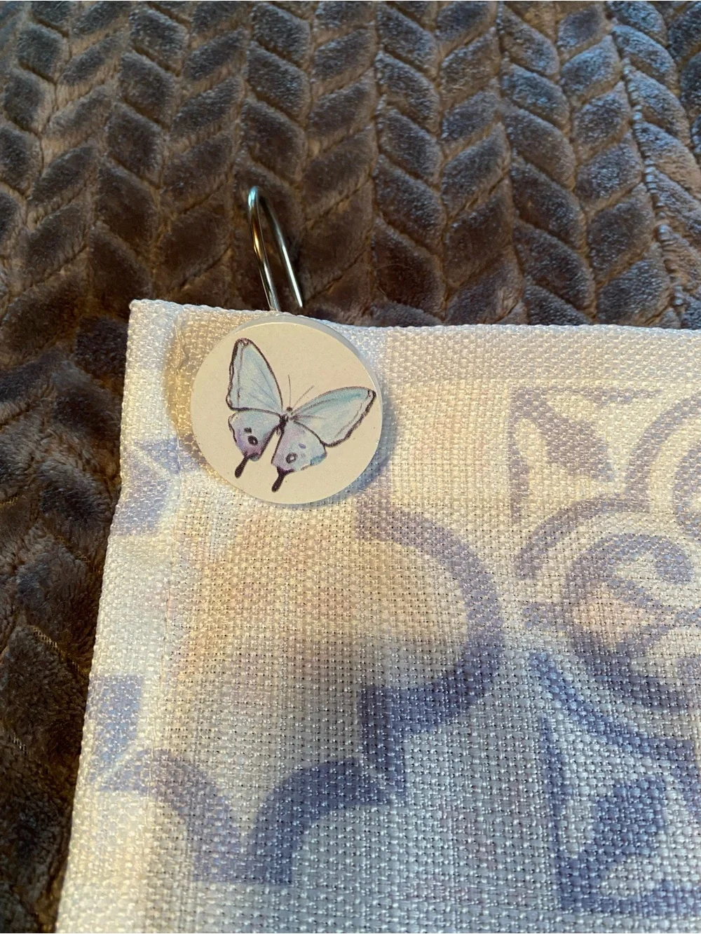 Butterfly Accent cream colored shower curtain and accessories
